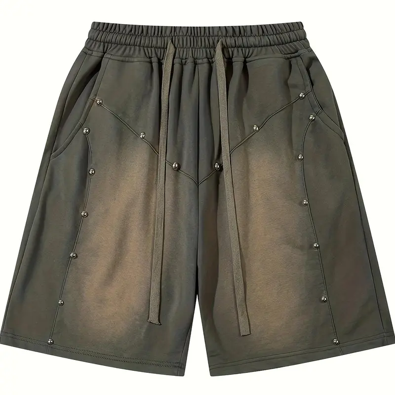Men's Rivet Decor Shorts, Loose Casual Comfy Breathable Shorts for Summer, Fashion Men's Bottoms for Daily Wear, Loungewear, Menswear, Summer Clothes