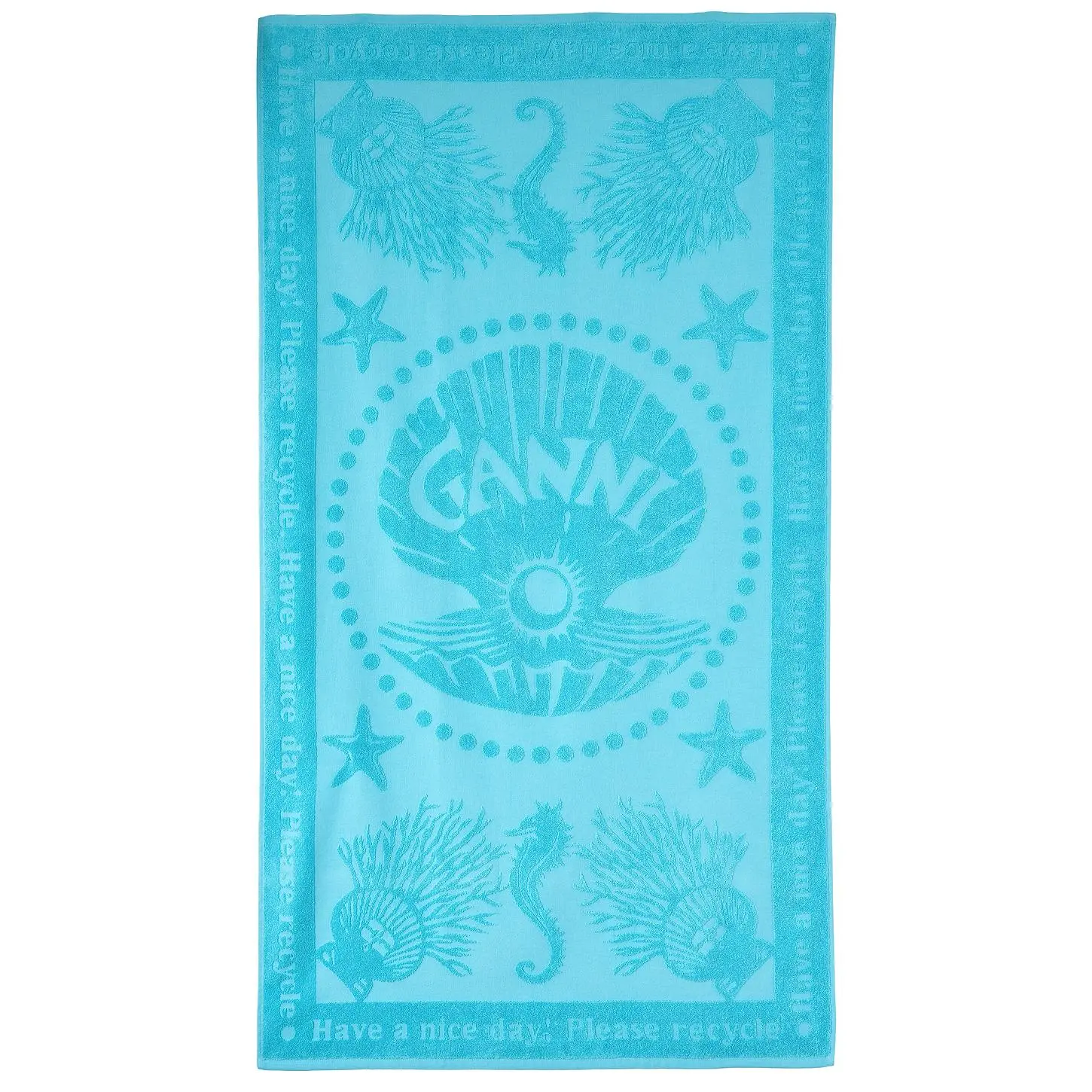 Ganni Stripe Beach Jacquard Towel in Blue Curacao
