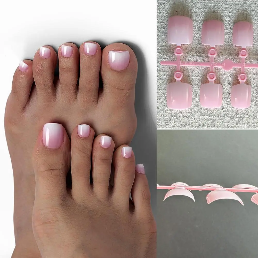 120pcs Gradient Short Ballet Press on Toenails Wearable Simple Nude Color False Toe Nails Full Cover Finished False Nail Tips *&