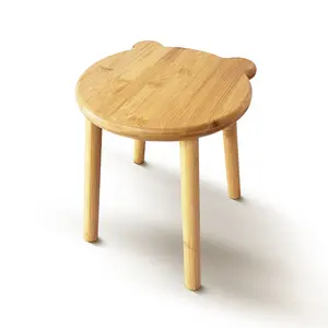 MZL Eco-Friendly Bamboo Small Round Footstool Non-Slip Compact Portable Footstool for Bedroom Bathroom Kitchen Stable Easy Mobility Design
