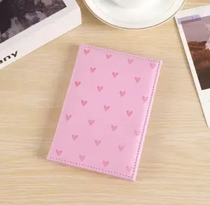 Faux Leather Heart Print Passport Cover