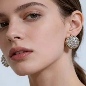 18K Gold Plated Sparkling Crystal Hexagon Stud Earrings for Women Trendy 2026 Zircon Geometric Statement Earrings Hypoallergenic Luxury Party Wedding Prom Jewelry Gifts for Her Girlfriend Mom Bridesmaid TikTok Viral Fashion Accessory