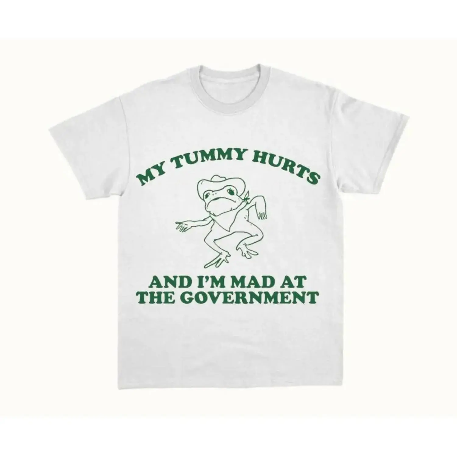 Women's Unisex Funny Frog Meme Short-Sleeve Casual Round Neck Streetwear T-Shirt, Vintage Design, Humorous Government Tummy Discomfort Reasons, Plus Size Winter Gift Top