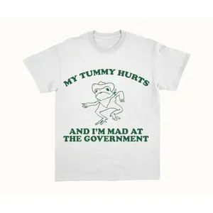 Funny Frog Meme T Shirt with Vintage Design and Humorous Government Reasons for Tummy Discomfort Perfect Unisex Gift for Men and Women Plus Size Winter Top