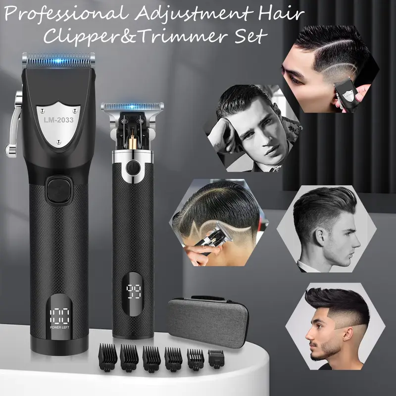 Electric Hair Trimmer, 1 Set Multifunctional Portable Rechargeable Hair Trimmer Shaver for Men, Hair Clipper with Display, Hair Clippers Set 5