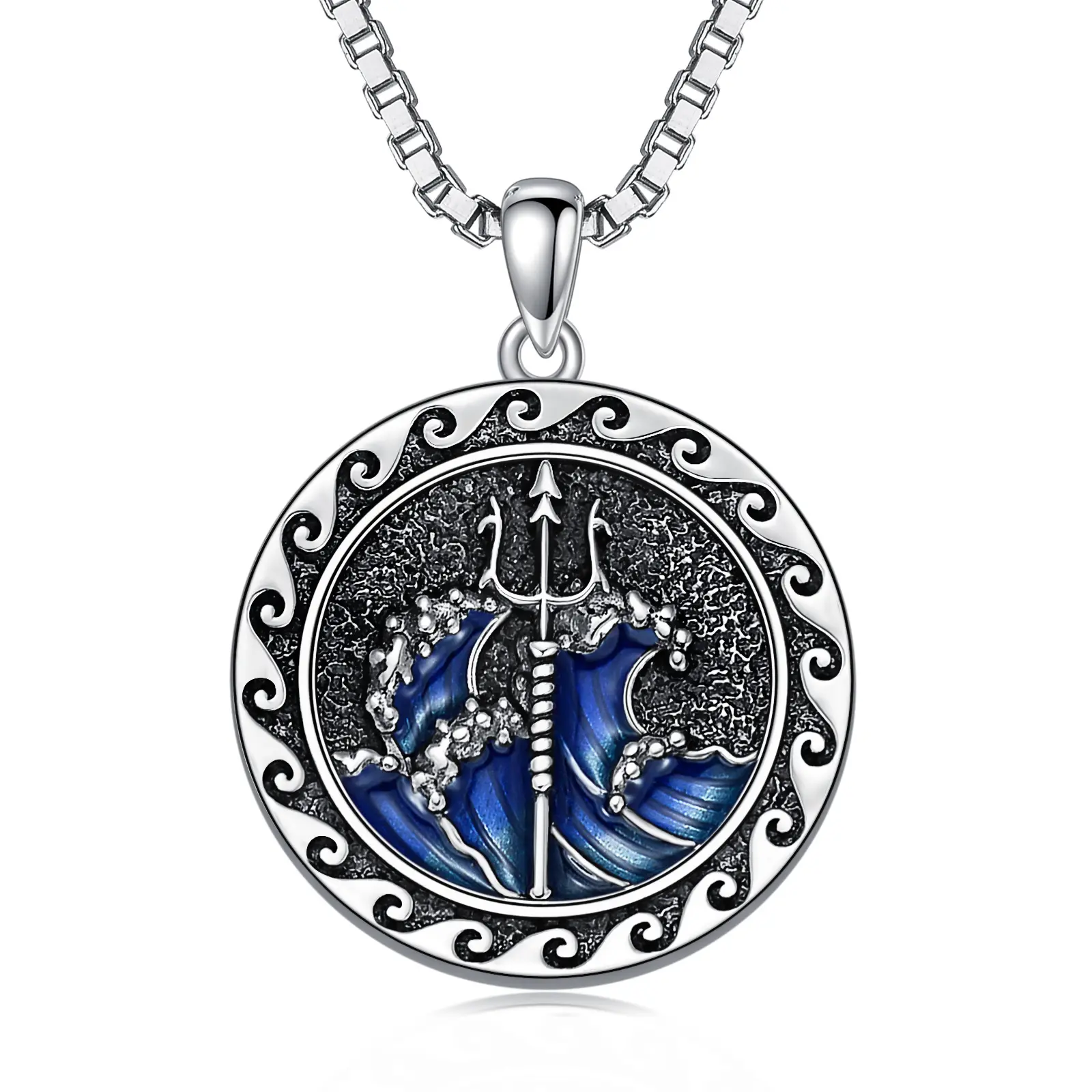 Poseidon Necklace, 925 Sterling Silver Poseidon Trident Pendant Necklace for Men, Greek Amulet Jewelry Gift