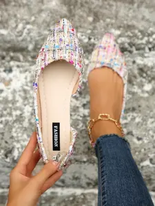 Women's Fashionable Colorblock Print Flat Shoes, Casual Comfortable Pointed Toe Slip on Shoes for Daily Wear, Lightweight Breathable Shoes for All Seasons, Girl, Casual Flats