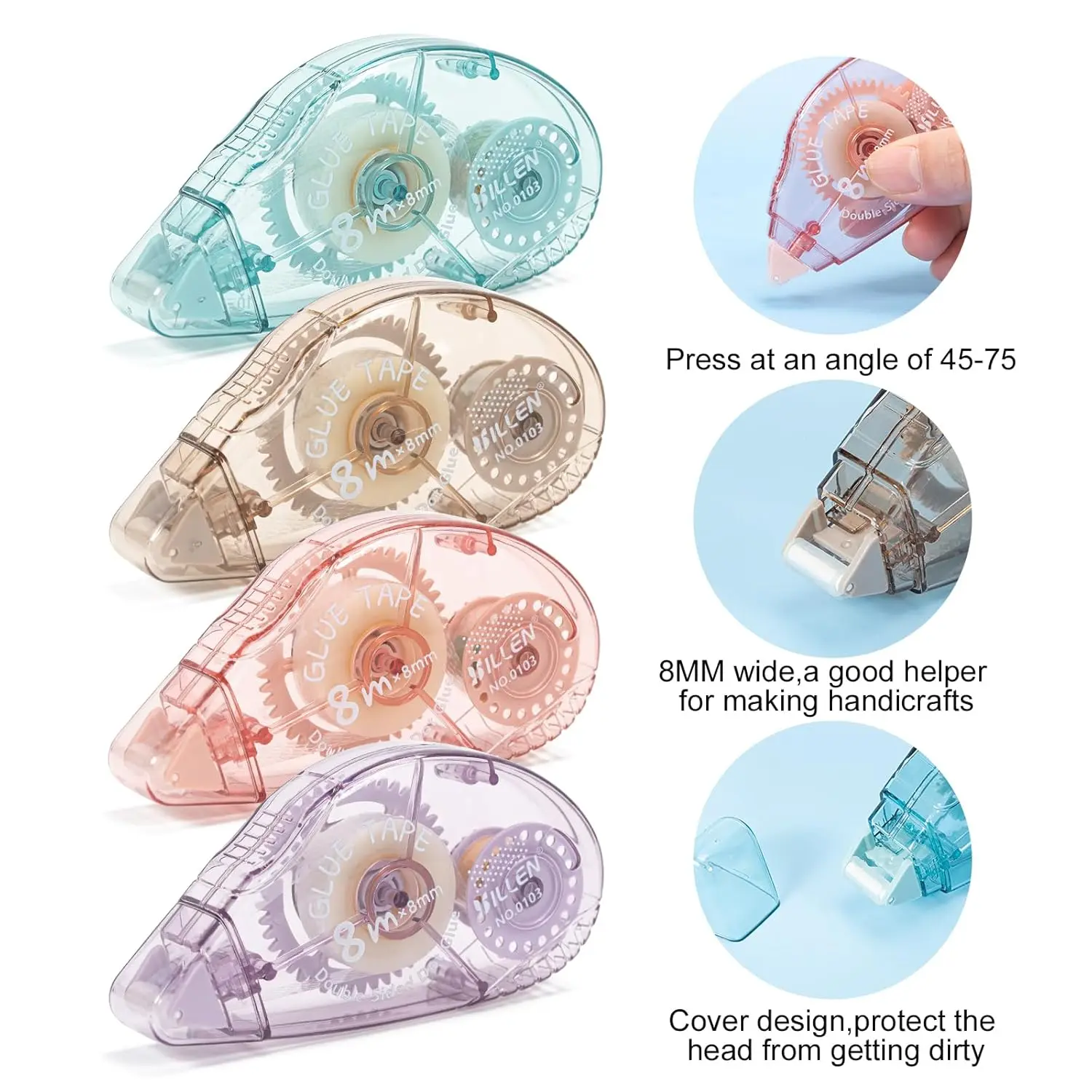 4-Pack Double Sided Scrapbooking Tape Dispenser – Glue Tape Roller for Crafts, School & Office, 0.31in x 26.25ft