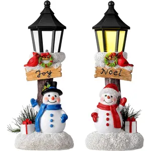 2 Pack Lighted Christmas Table Decorations Christmas Snowman Figurines Decoration Indoor Snowman Centerpieces Tabletop Table Decor for Xmas Holiday Winter Festive Home Party Ornament