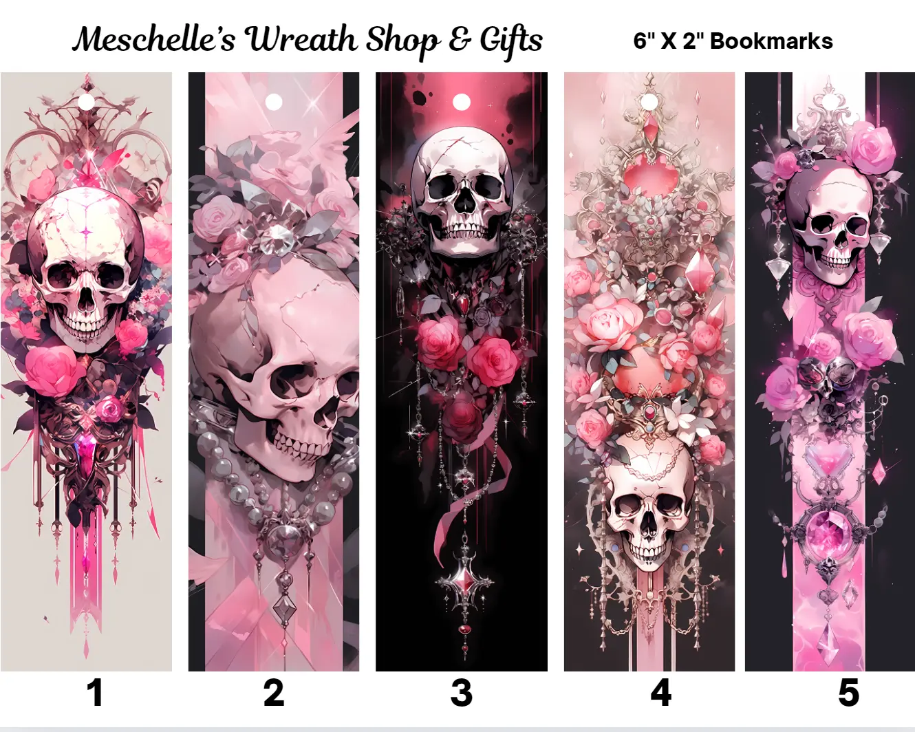 Pink Skull Themed 2x6 in Glossy Bookmarks & Premium Adhesive Stickers - Decal Sticker Book Accessories, Unique Gift for Book Readers, Literature & Art Decor