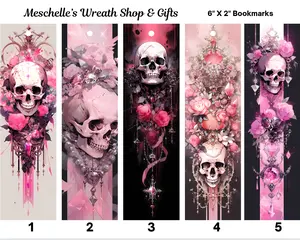 Pink Skulls Themed Bookmarks with Glossy Finish - Unique Gift for Book Readers, Teachers, and Friends (2x6 inches)