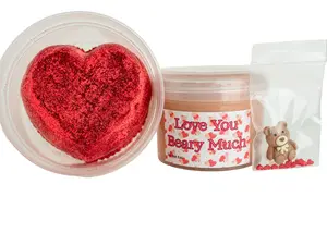 Love You Beary Much 8oz DIY Scented Oatmeal Milk & Honey Slime with Glitter Red Clay Heart & Charms for Fun Play