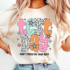 Test Day Retro Preppy Graphic Tee for Teachers & Coordinators, Cute Standardized Test Motivation Shirt, Soft Comfort Cotton Casual Short Sleeve Top, Ideal Preppy Style Gift for Educators & School Staff