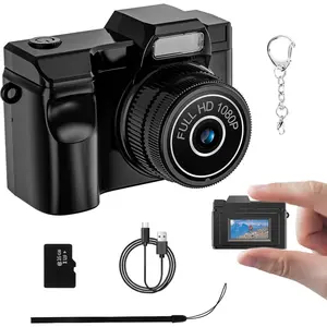Protable Mini Keychain Camera - FHD 1080P Mini Retro Digital Camera - Tiny Pocket Size Photo Video Cameras with 16GB Card - Small Compact Micro Camara Portable Video Recorder for Travel Study Recording (Black)