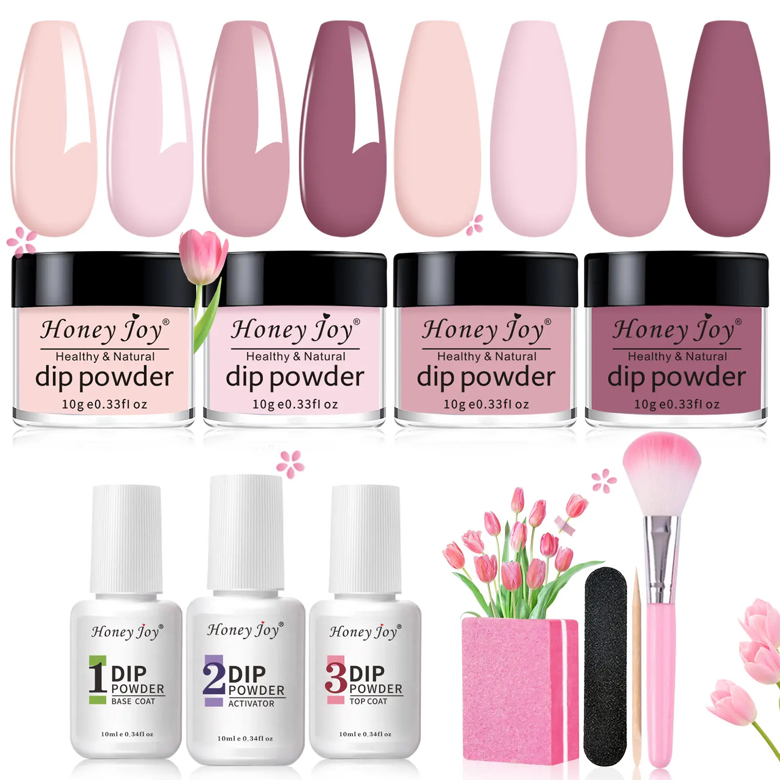Honey Joy Nude Pink Dip Powder Kit  Clean Girl Nails for Everyday | Natural At-Home Nails (No Lamp Needed) Base Coat Beauty Products