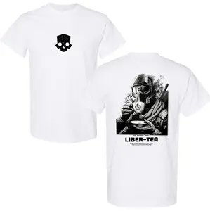 Women's Helldivers 2 "A Cup of Liber-tea" Vintage Oversized Soft Cotton Graphic T-Shirt - Short Sleeve, Round Neck, Stylish Unisex Stretch Print Streetwear Top for Office & Casual Use