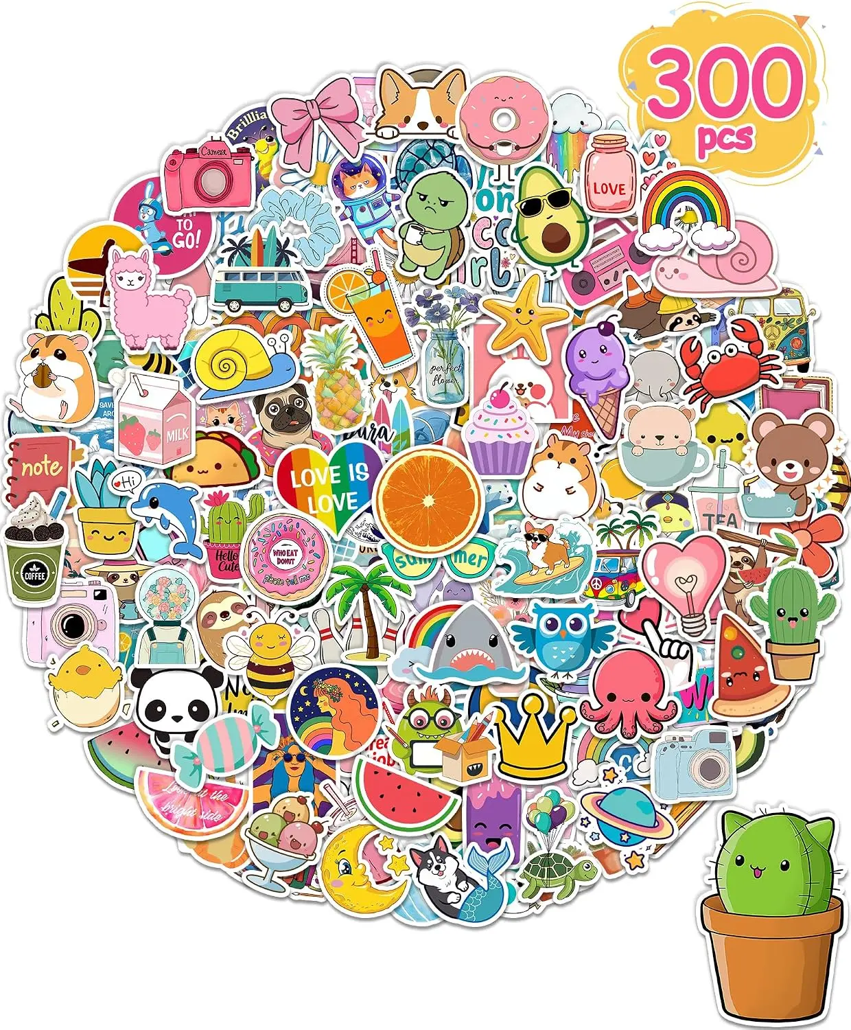 300-Pack Cute Vinyl Waterproof Stickers, Ideal for Water Bottles & Laptops, School Student Gifts, Classroom Teacher Prizes, Kids Stocking Stuffers (Toys & Hobbies DIY Scrapbooking Supplies)
