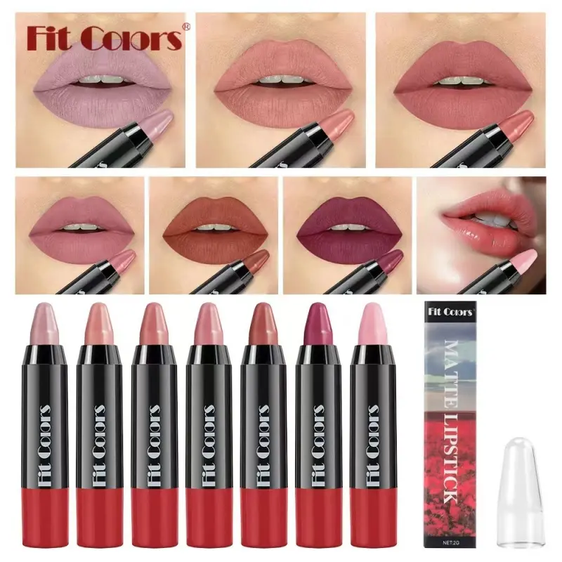 1PC Fit Colors Matte Lipstick Crayon, 6 Nude Shades, Velvet Finish, Long-Lasting, Non-Drying, Smudge-Proof, High Pigment Lip Color, for Daily & Occasion Makeup, Lipstick Pen, Lip Crayon