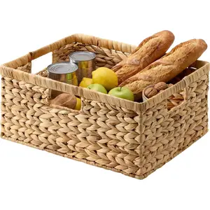 Extra Large Wicker Baskets for Organizing, Water Hyacinth Storage Basket with Built-in Handles, 1 Pack