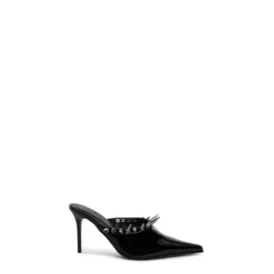 On Your Toes Spiked Mules - Black
