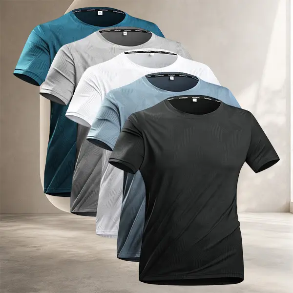 5-piece men’s T-shirt set, round-necked short-sleeve sporty/casual T-shirt, textured pattern multi-colored men’s outerwear, Father’s Day gift, soccer game summer-style shirt, TikTok store promotional item.