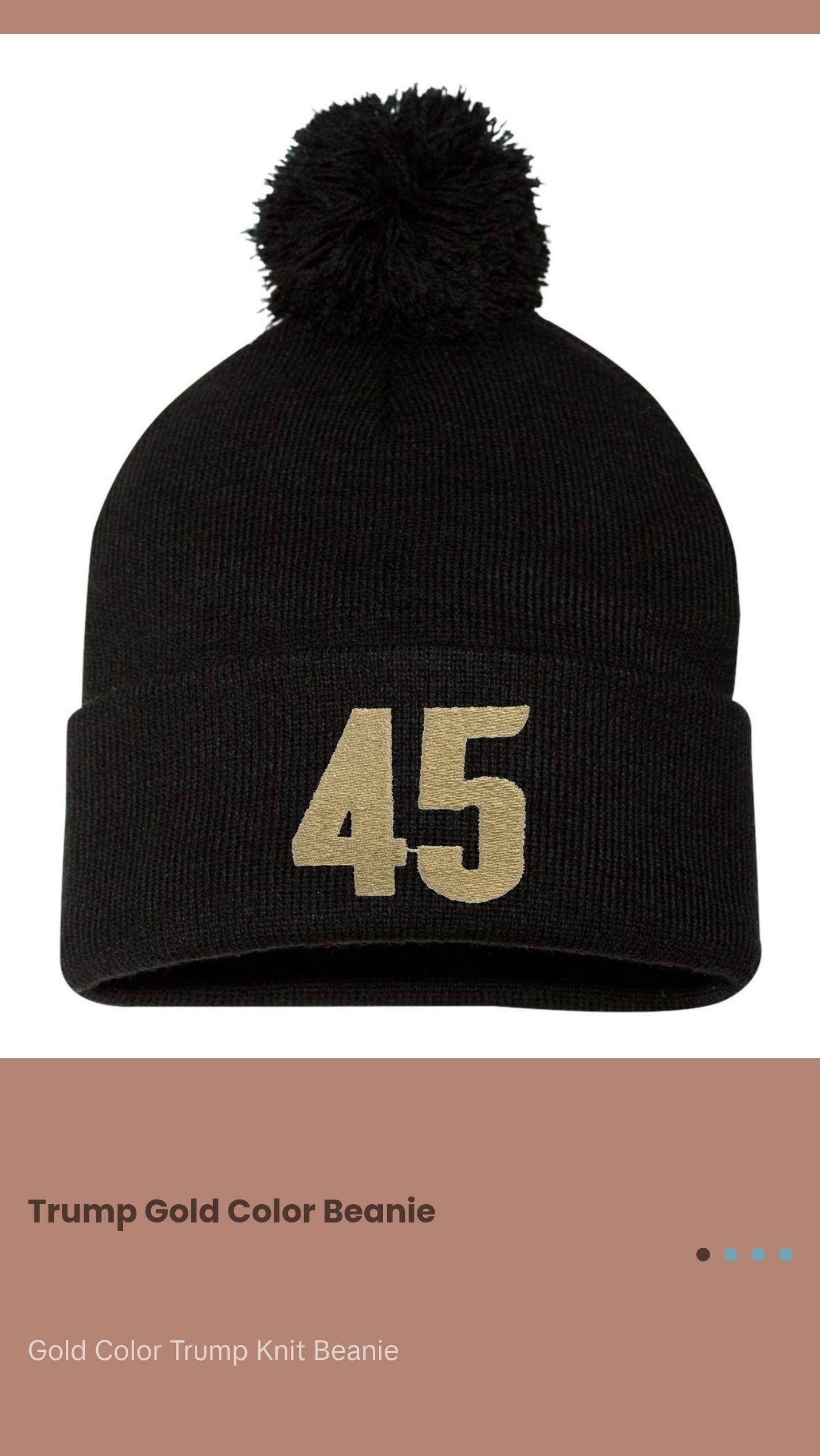 Gold 45 Trump Embroidered Knit Beanie Pom Cap