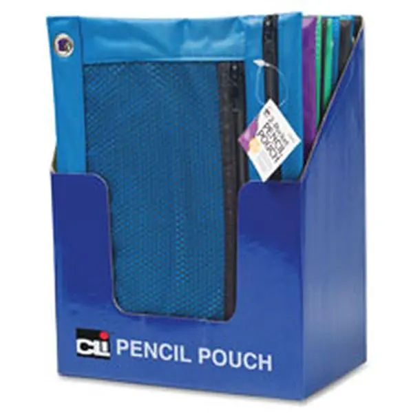 Charles Leonard LEO76350ST Durable Double-Pockets Mesh Pencil Pouch with Grommet, Mesh Front, Pencil Storage, Assorted Colors, 24 Per Display