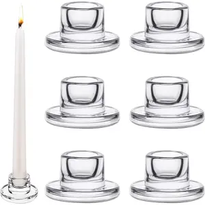 6 PCS Taper Candle Holders Bulk Candlestick Holders Clear Short Tapered Candle Stick Holder Set for Table Centerpiece Wedding Advent Christmas Home Decorations (6, Clear)