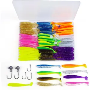Soft Fishing Lures，90pcs Fishing Soft Plastic Lures and 5pcs Fishhook,Paddle Tail Swimbaits Soft Plastic Lures Kit for Bass Trout Walleye Crappie