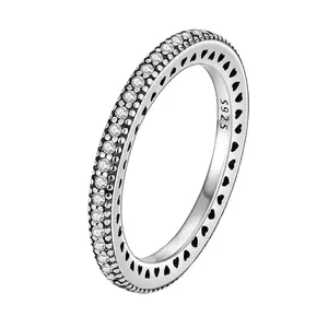 Lucky Full Eternity White CZ Stackable Ring 925 Silver Plated Dainty Shiny Sparkling Rings for Women Timeless Elegance Aesthetic Jewelry Gift