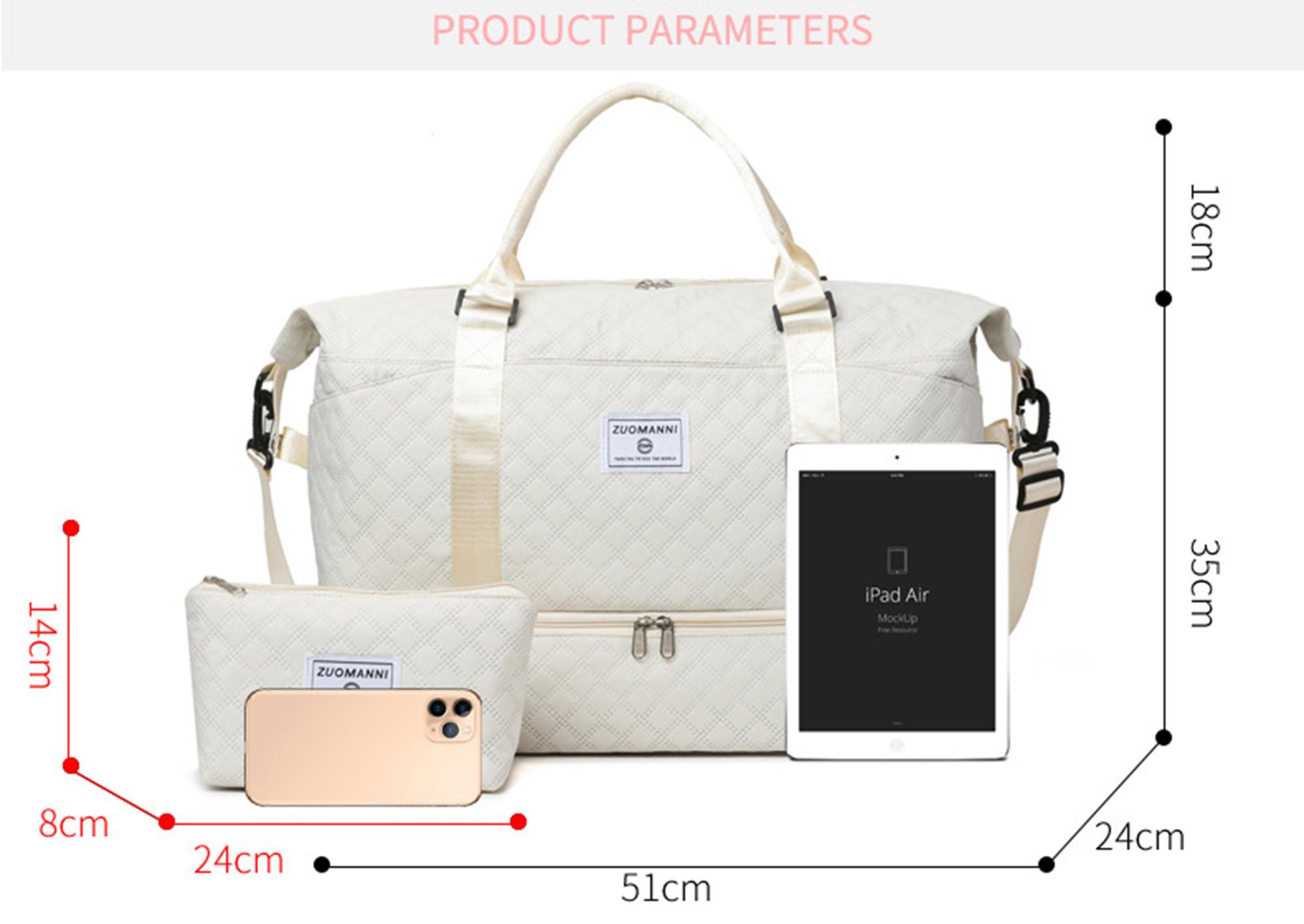 2-Piece Quilted Gym and Travel Bag Set, Large Capacity Carry-On Tote with Separate Shoe Compartment, Lightweight Crossbody Weekender for Women, Stylish Fitness and Vacation Companion, Perfect Gift for Her