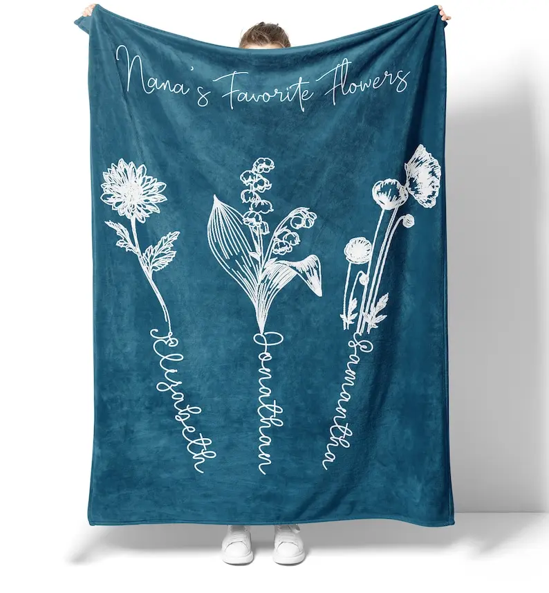 Personalized grandma blanket Custom Grandmas garden blanket with names Birth month flower gift for Nana from grandkid Mimi blanket 2024