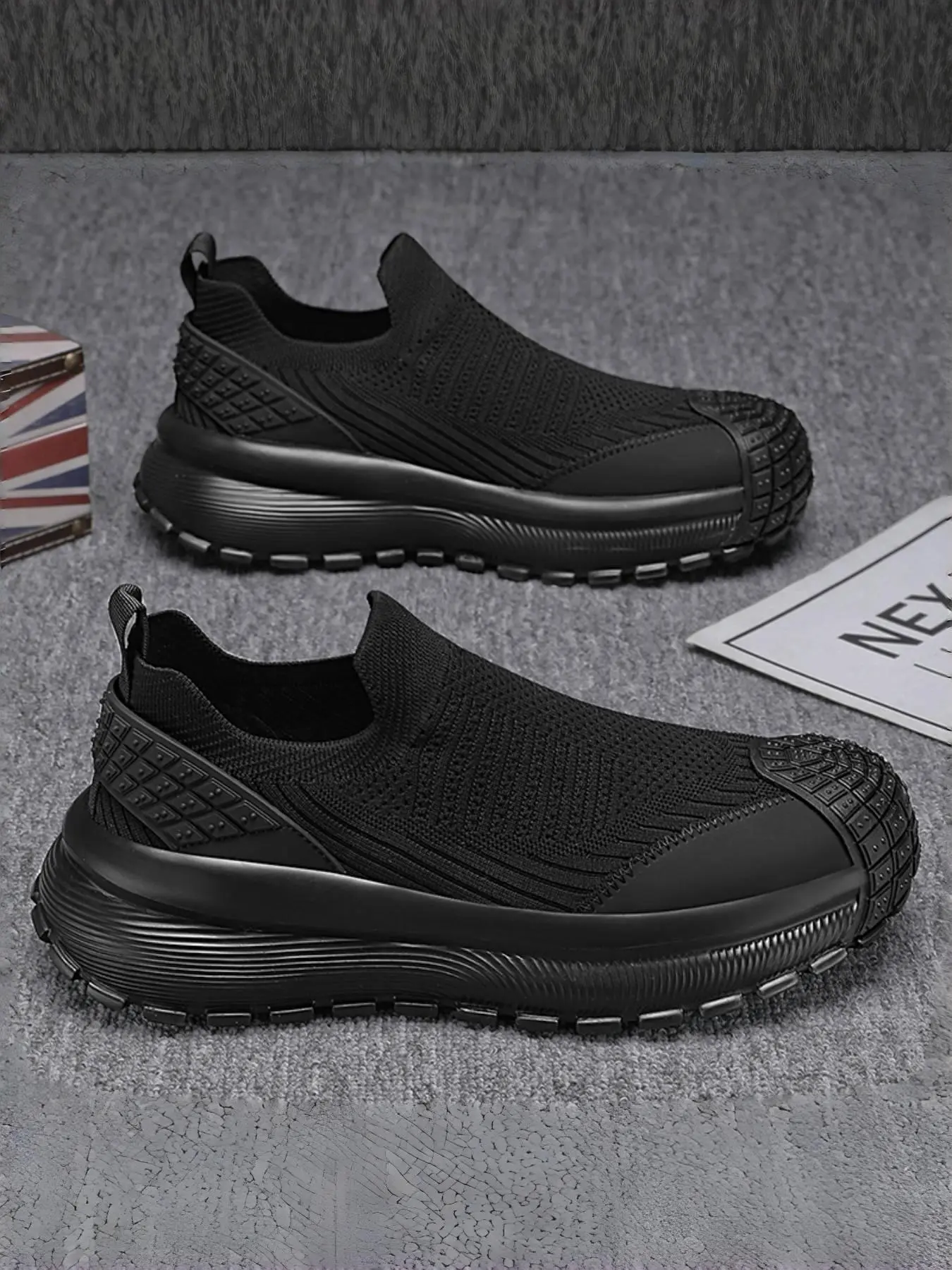 Men's Flyknit Slip-On Sneakers | Breathable Thin Rubber Sole Loafers | Lightweight Casual Athletic Shoes Walking Shoes Textile Sneakers All Seasons Sneakers