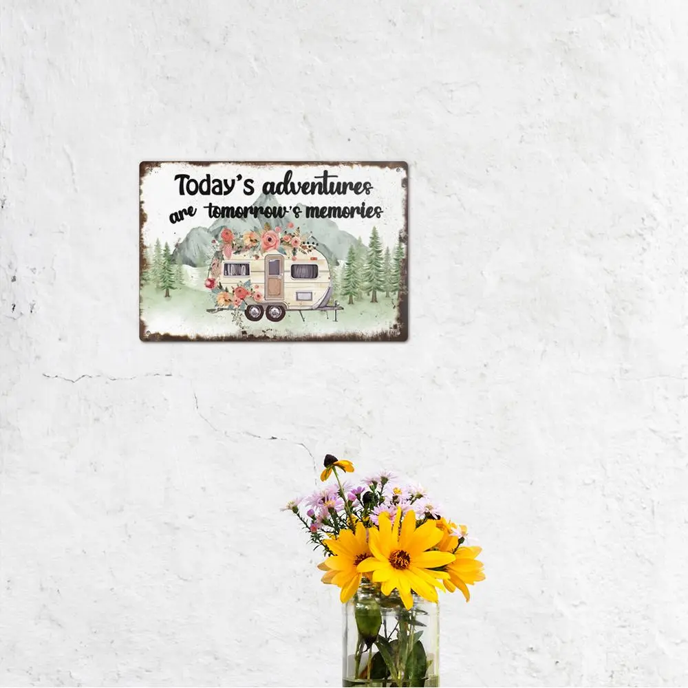 Camping Themed Metal Sign, 1 Count Vintage Tin Plaque, Wall Decor, Decorative Sign for Campsite Lake House Cabin, Home Decor