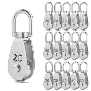 16 Pack M20 Single Pulley Block Loading 200lbs, CertBuy 304 Stainless Steel Swivel Pulley Hanging Wire Towing Wheel for Wire Rope