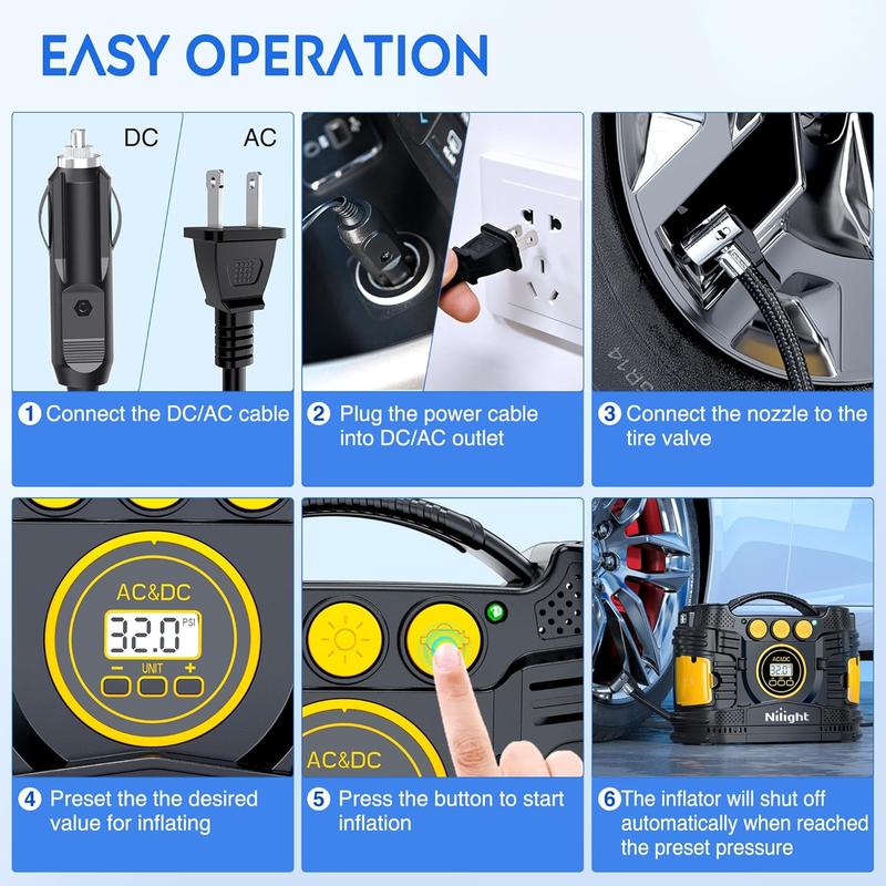 Nilight Tire Inflator Portable Air Compressor Dual Power for Car 12V DC and Home 110V AC Tire Pump w/Tire Pressure Gauge Fast Inflate Auto Shutoff Pump for Car SUV  Vehicle Tool Automotive  dealsforyoudays