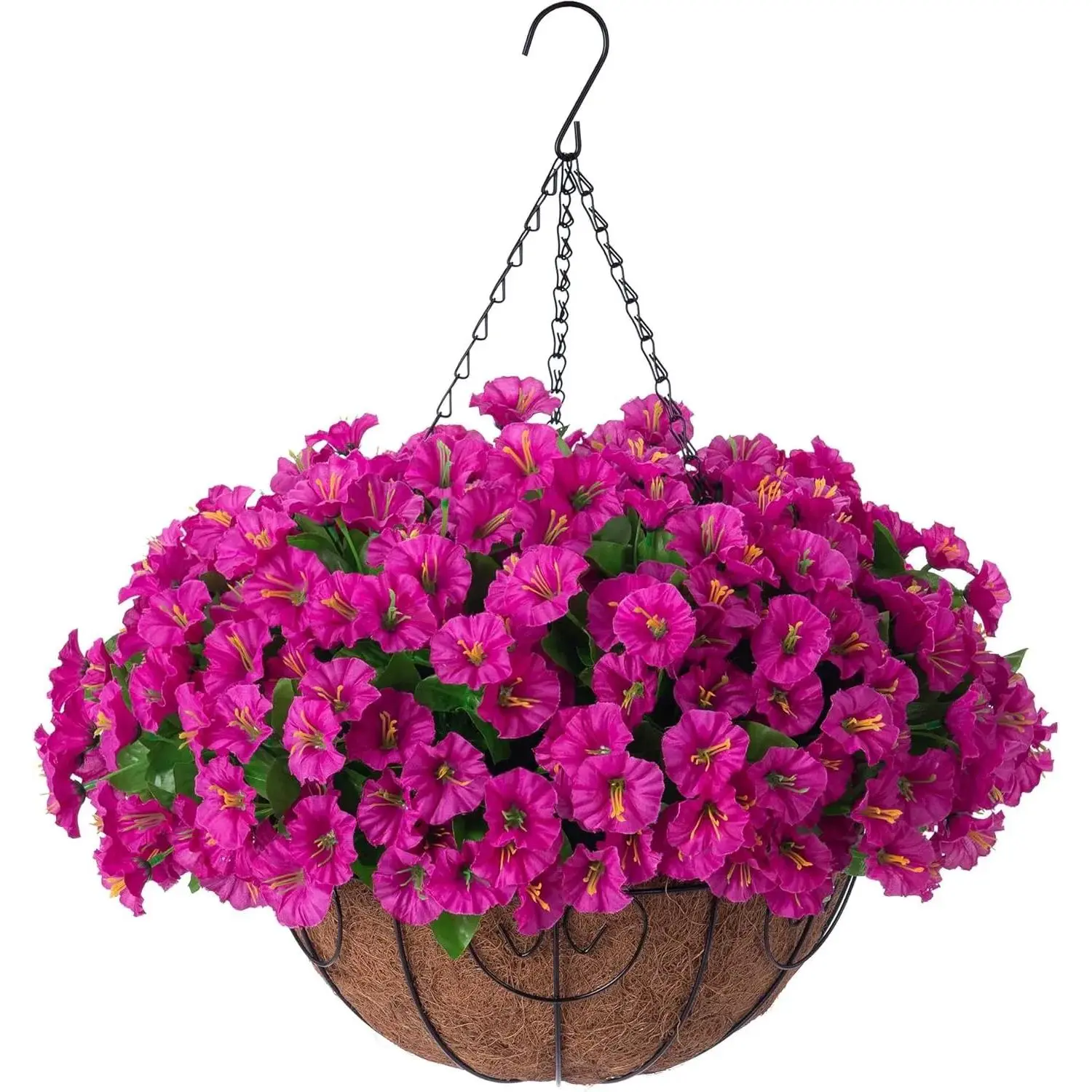 Artificial Hanging Plants Flowers with Basket for Spring Summer Outdoor Outside Decoration, Artificial Petunias Morning Glories Fake Plants for Patio Garden Porch Deck Yard