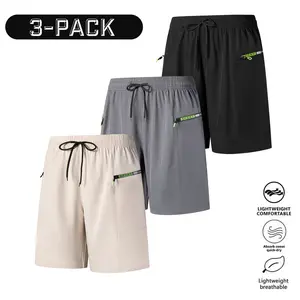 Men’s 3-Pack Athletic Shorts – Quick Dry, Breathable Casual Bermuda Shorts with Zipper Pockets for Running & Fitness