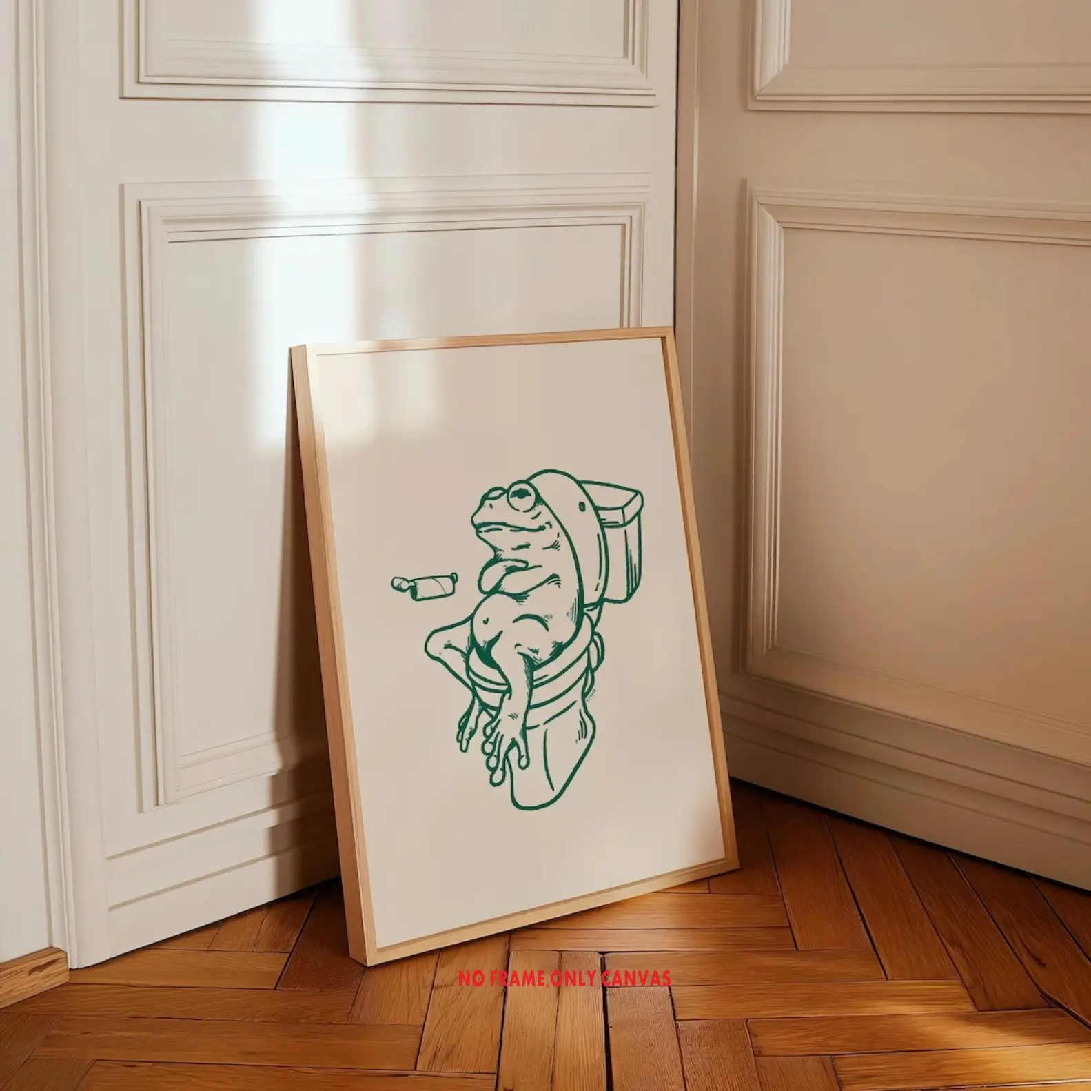 1 piece/set, Frog Sitting on Toilet Green Vintage Wall Art Canvas Poster for Living Room, Bedroom, and Children's Room Home Decor, suitable for living rooms and bedrooms, frameless, 2D flat