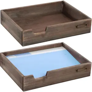 Set of 2  Distressed Finish Brown  Stackable Office Desktop Document Letter Paper Tray