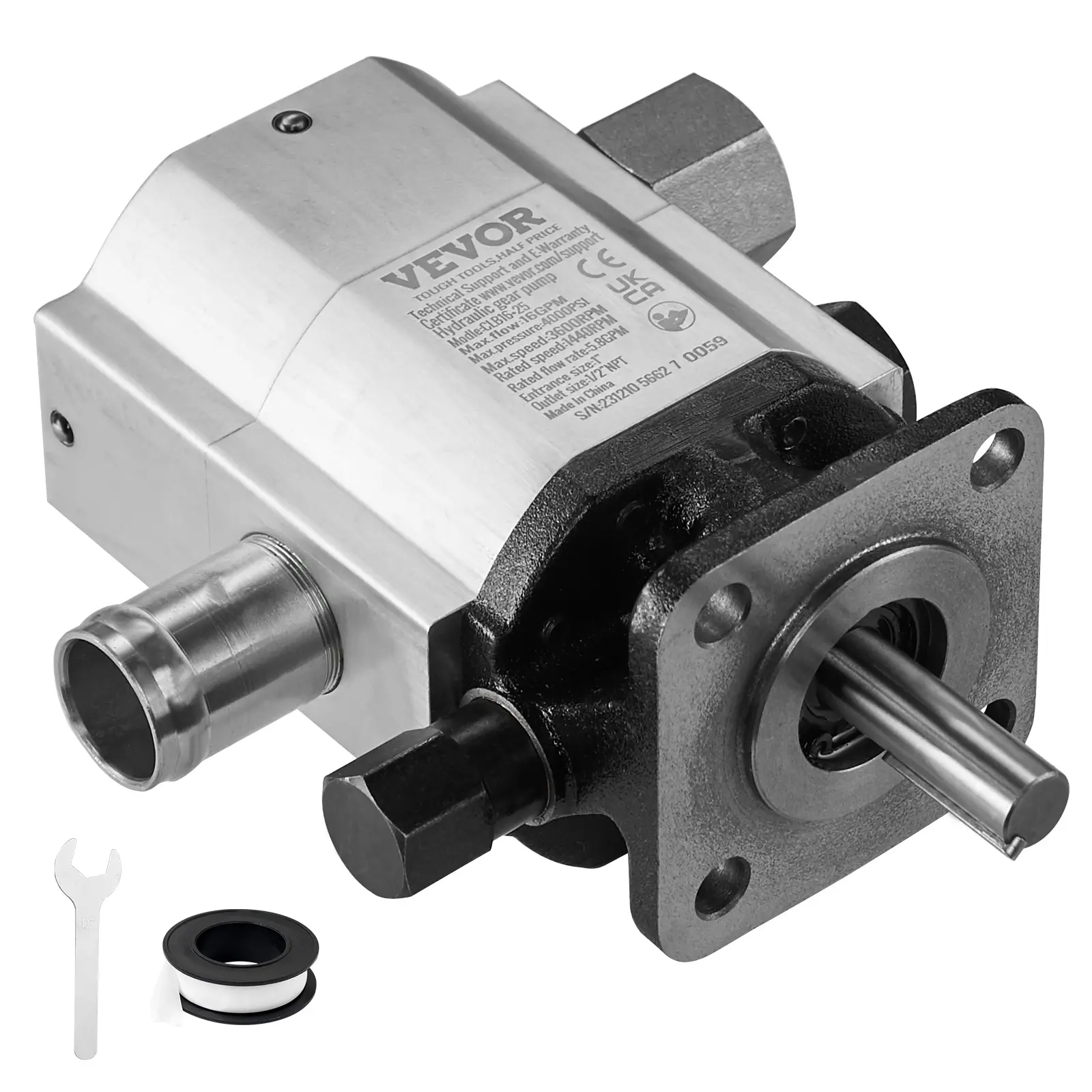 【Summerfinds】VEVOR Hydraulic Log Splitter Pump 16GPM2 Stage 4000PSI Wood Log Splitter Pump1'' Inlet 1/2'' NPT Outlet 3600 RPM Aluminum Hydraulic Gear Pumpfor Small Engine Mounting Log Splitters Snowplow