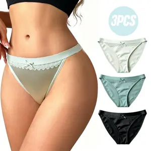 Women's 3-Pack Low-Rise Bikini Panties - Silky Shiny Nylon Lace Trim, Ultra Soft Breathable Everyday Underwear, Extra Soft Buttery Smooth Thin Comfortable Lightweight Briefs, S-XL, Summer Use, Extra Soft Briefs