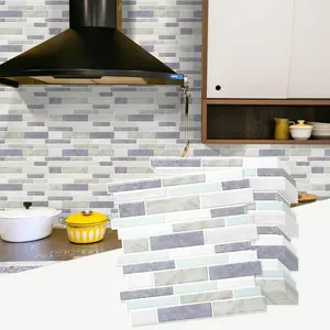 Thicker Design Peel and Stick Tile Backsplash, 12"x12" Stick  Backsplash for Kitchen, Self Adhesive Tile Stickers for Kitchen Backsplash and Bathroom(10 Sheets, Gray Aqua)