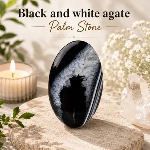 Black & White Agate Semi-Polished Palm Stone – 2 Inch