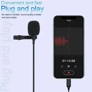 1.5 m mini portable lavalier microphone condenser clip on lapel mic wired usb 3.5 mm type c microphone for phone laptop and pc