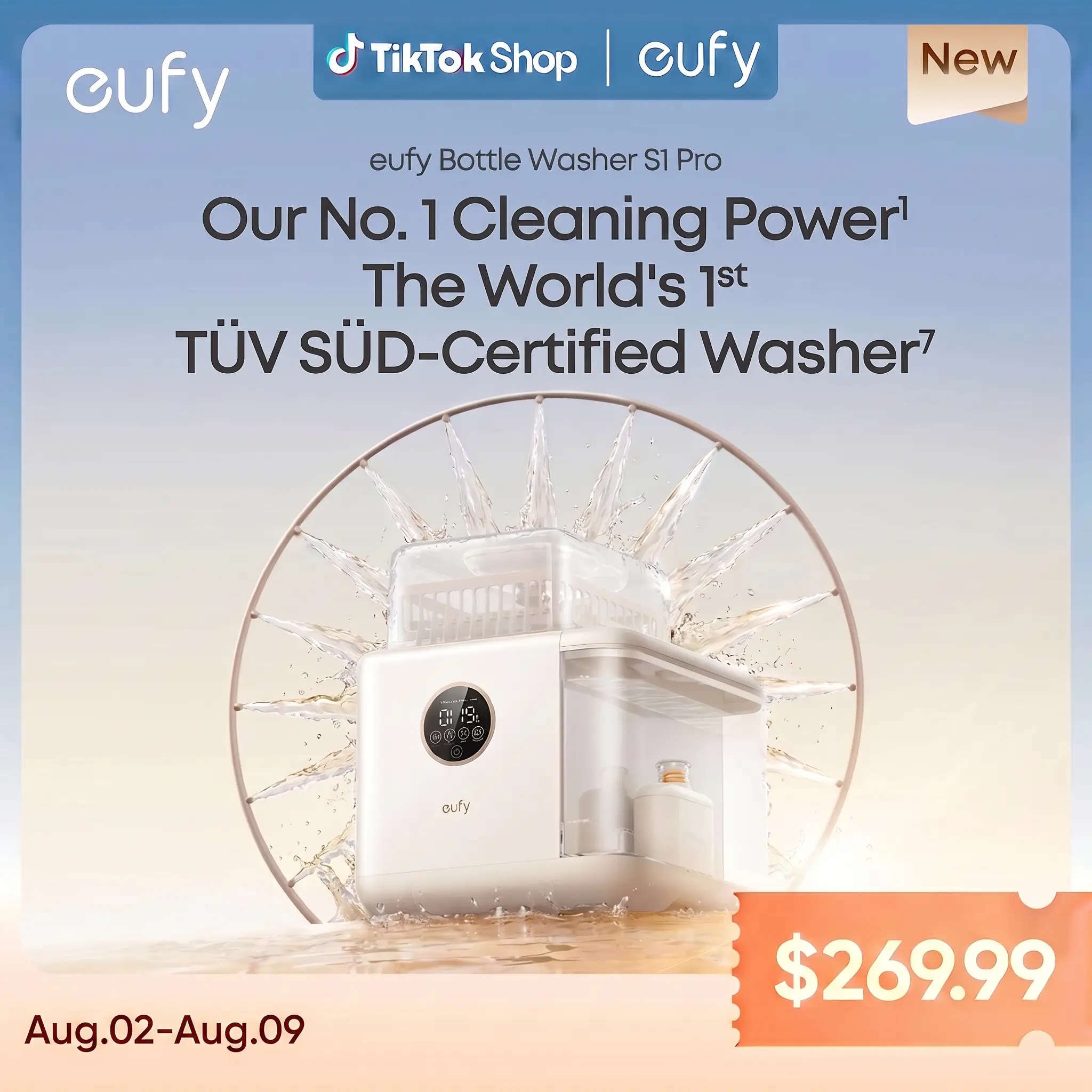 eufy Bottle Washer S1 & Bottle Washer S1 Pro,  Built-in Water Softener, All-in-One 3D HydroBlast Washer, 212°F Steam Sterilizer & Thoroughly Fast Dryer, Largest 10-Bottle Capacity, Smart App Control, Hands-Free.