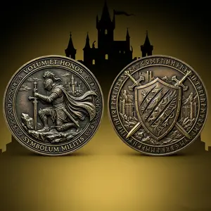 1PC Knight Oath Protection Theme Commemorative Coin Alloy 3D Relief Design Warrior Shield Symbol Honor Courage Tribute Collectible Gift for Birthday Gift Father’s Day Gift Anniversary Gift Desk Display Keepsake Commemorative and Decorative Collectibles