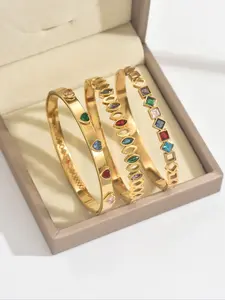 3-Piece Elegant Stainless Steel Bracelet Set, High Quality Bracelet, Finish, Waterproof, Perfect Gift for Women, All-Season Jewelry Accessories