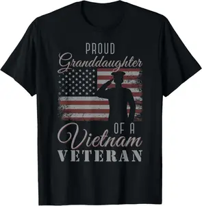 USA Flag Soldier Proud Granddaughter Of A Vietnam Veteran Summer Casual Shortsleeve Cotton T-Shirt