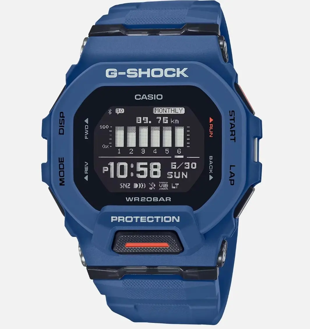 CASIO G-SHOCK GBD-200-2 Men's Bluetooth Digital Sports Watch, Blue Resin Strap, Shock Resistant, 200M Water Resistant, Fitness Tracker, Step Counter, Smartphone Link, LED Backlight